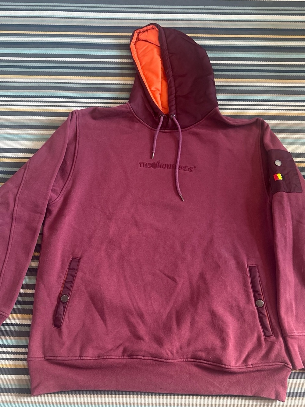 The Hundreds Men's Maroon Crewneck Hoodie with Orange Hood Lining